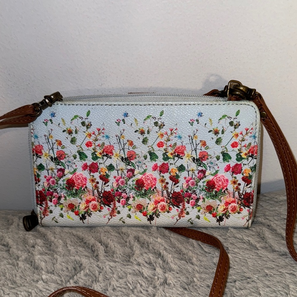 Floral Crossbody Bag with Brown Accents - Picture 4 of 5